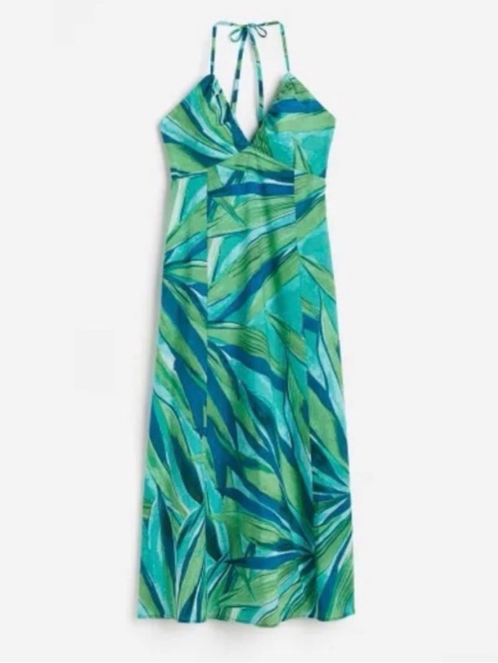H&M Green & Teal Tropical Halter Maxi Dress